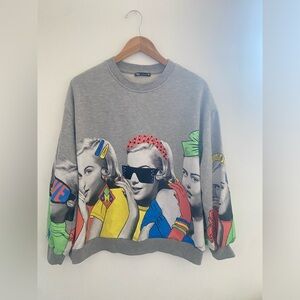 Zara women’s grey crewneck sweatshirt with women’s faces Size L
